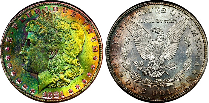 Jhon E. Cash - Rare Coins, Currency, and Collectibles - Monster Rainbow  Toned Morgans